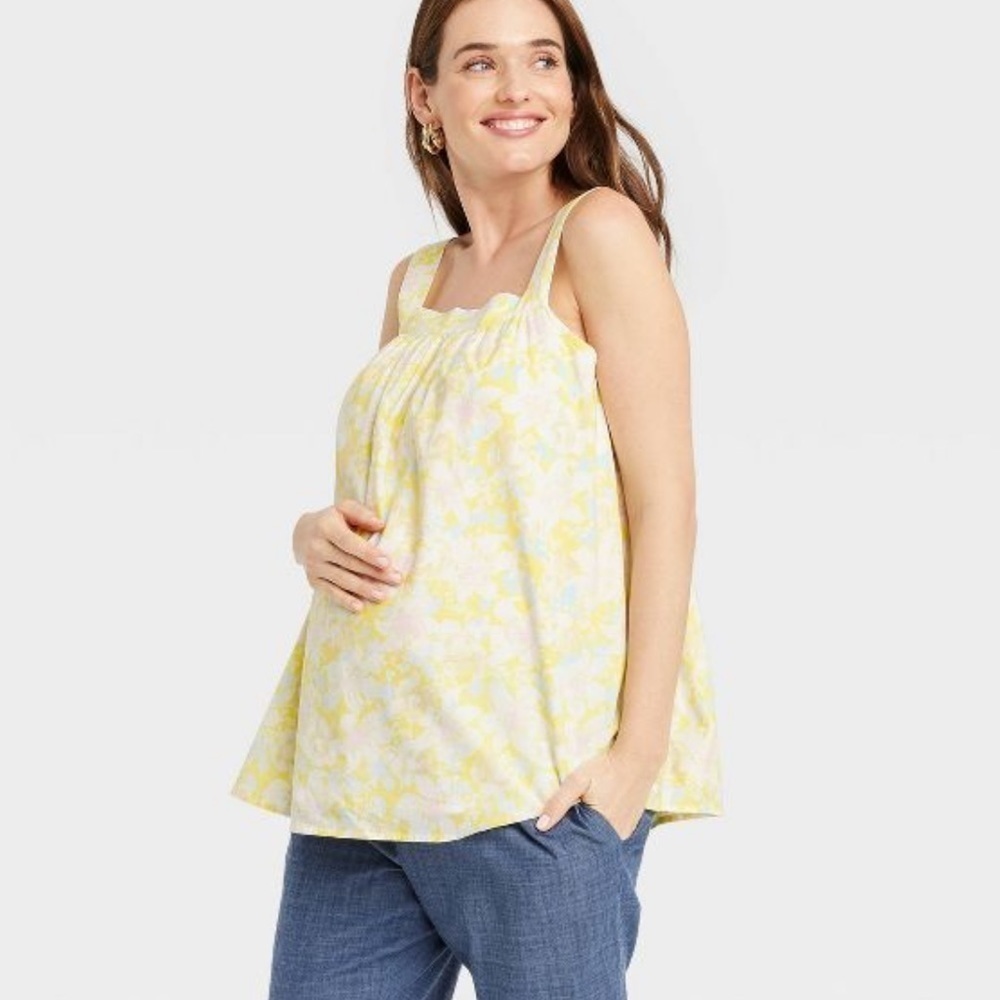 THE Nines by HATCH™ Cotton Maternity Tank Top Yellow Floral plus size XXL new
